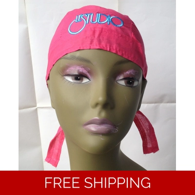 Bandana Hat Hot Pink White & Blue Embroid Front Logo